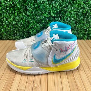 Nike Kyrie 6 (GS) White Blue Fury-Opti Yellow Graffiti BQ5599 101 Youth Sz 6.5